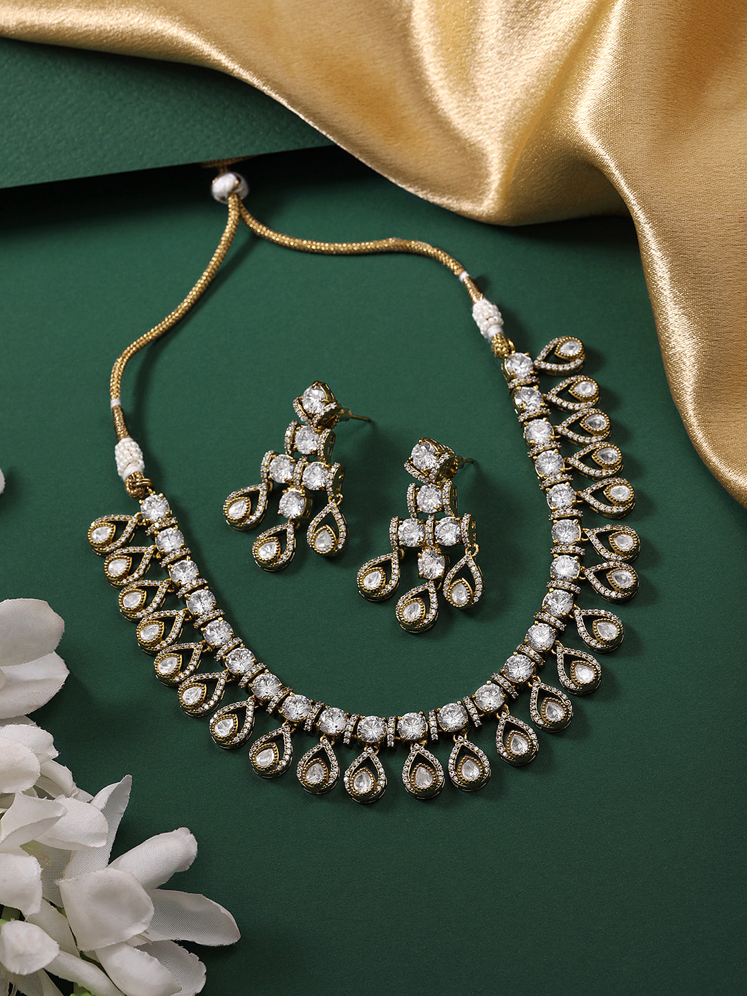 Itrani Premium Radiance Clear Polki Stone With Uncut Diamonds Necklace Set with Dangling Earring – Anti-Tarnish Brass Jewelry