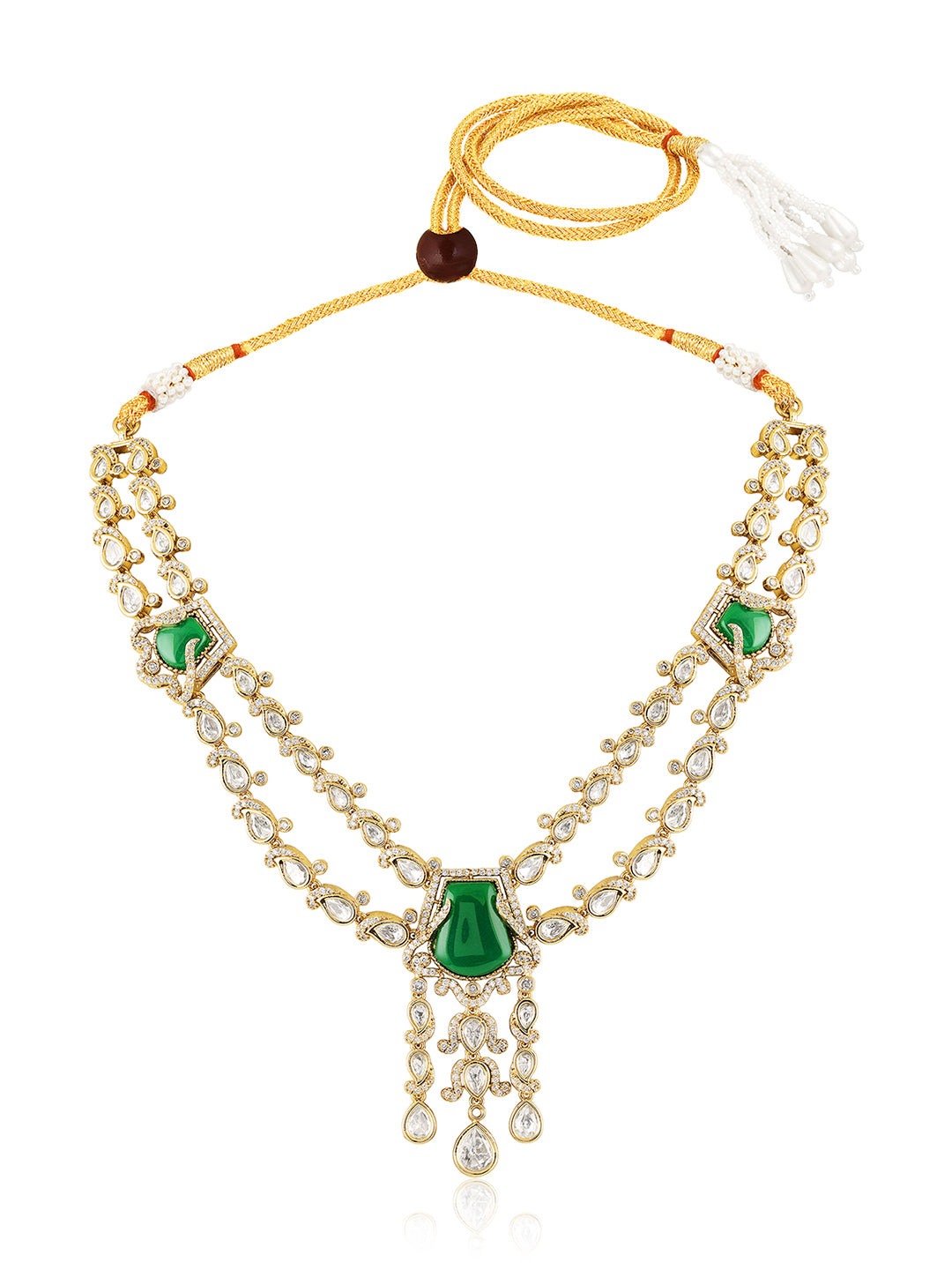 Itrani Emerald Grace Green Stone Necklace Set – Antique Brass Finish | Anti-Tarnish
