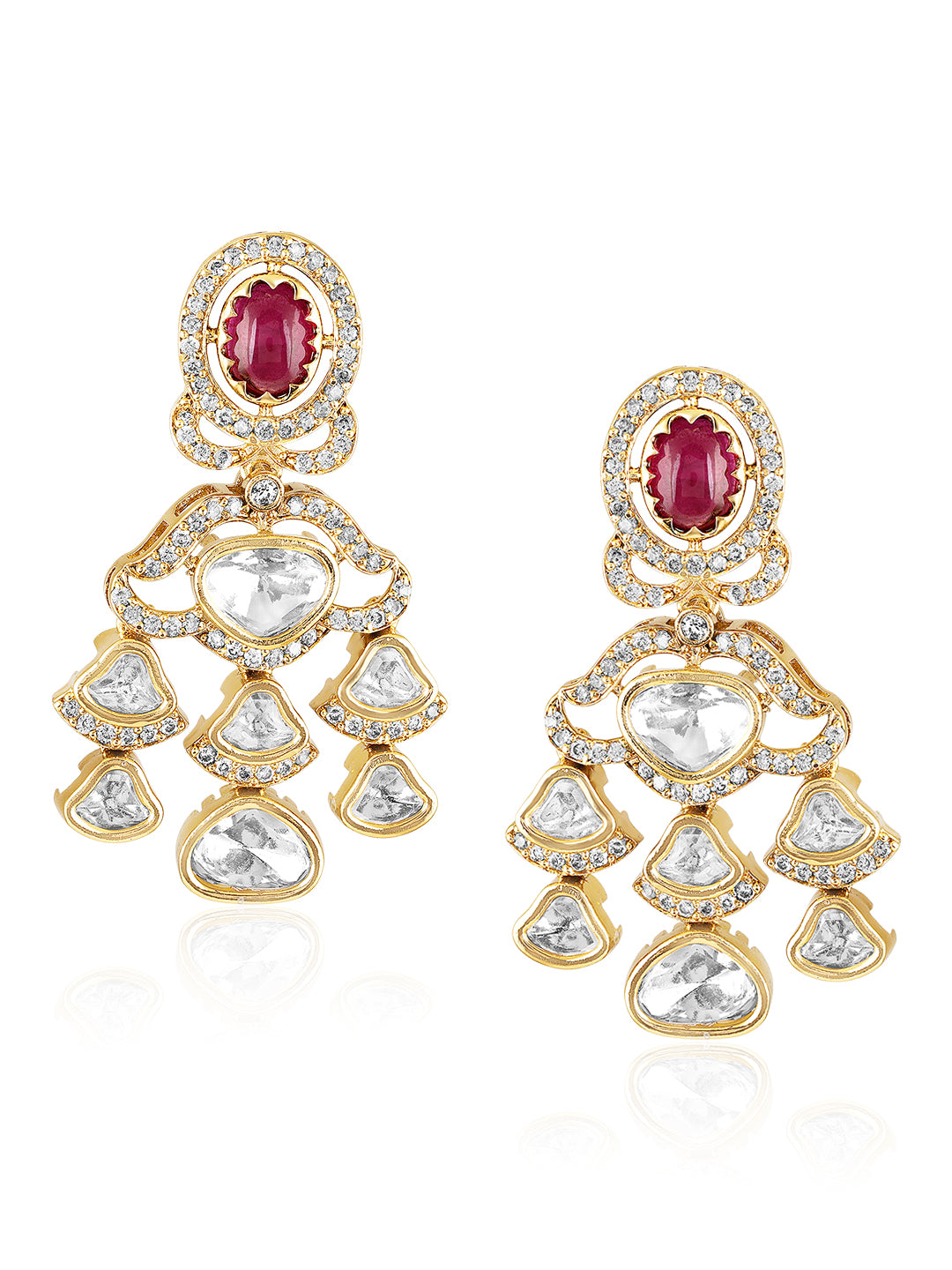 Itrani Ruhani Dual Layer Rani Stone Necklace Set – Clear Polki Stone Brass Jewelry for Festive Glam