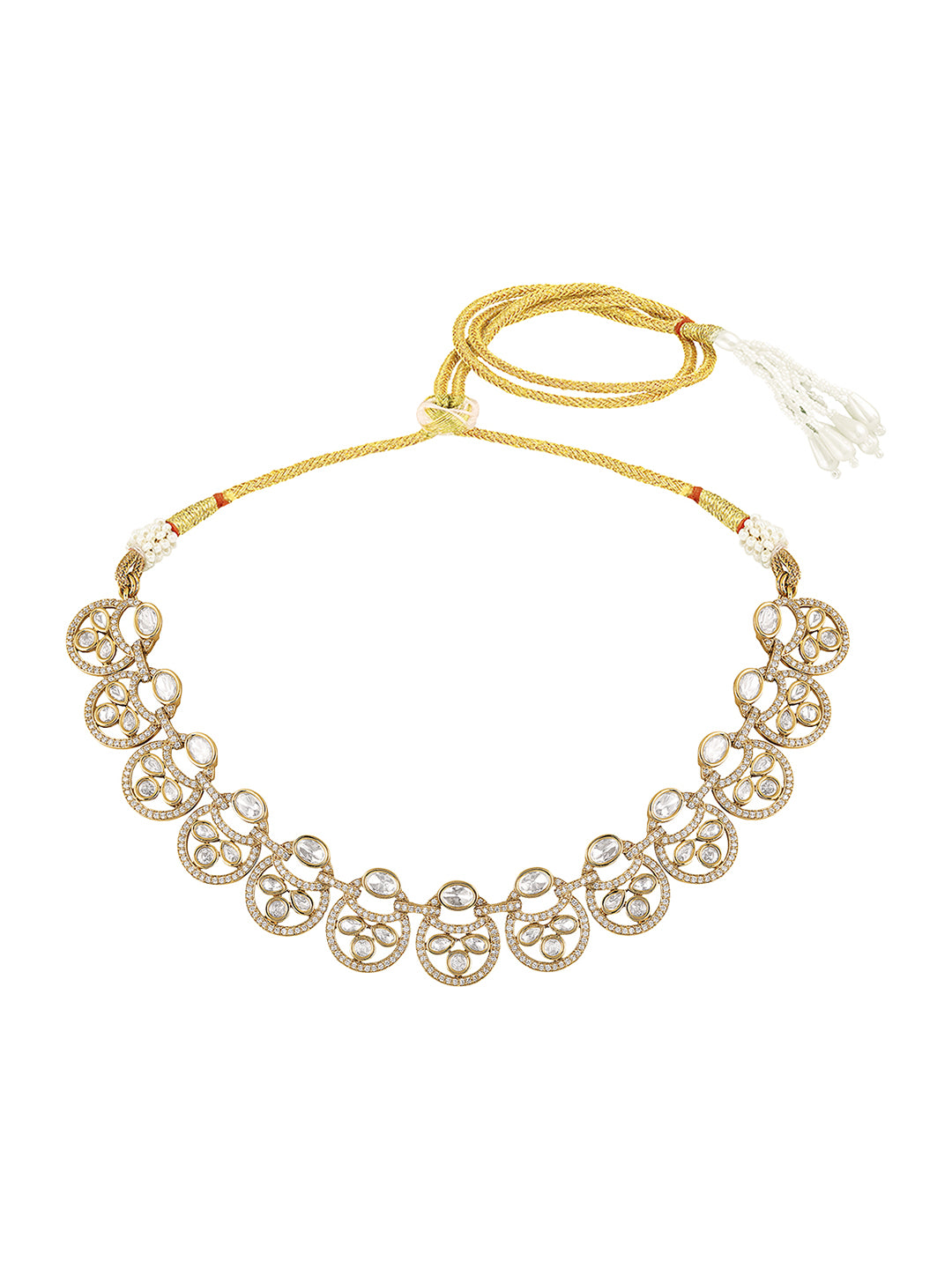 Itrani Crystal Cascade Clear Polki With Setting Stone Necklace Set – Statement Brass Jewelry