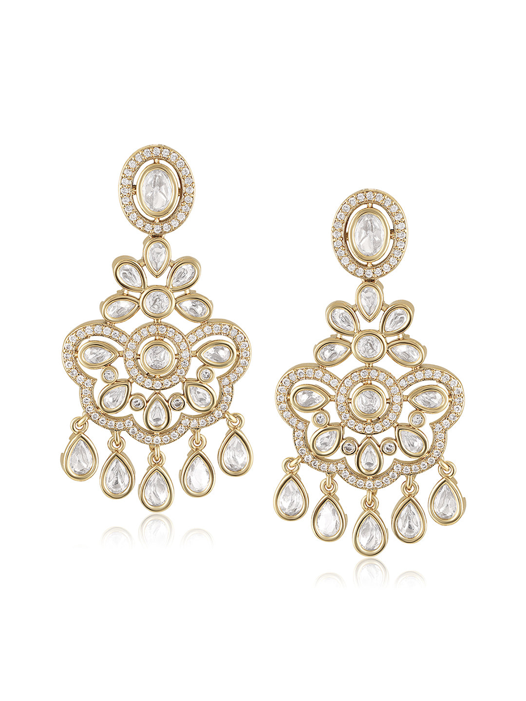 Itrani Crystal Cascade Clear Polki With Setting Stone Necklace Set – Statement Brass Jewelry