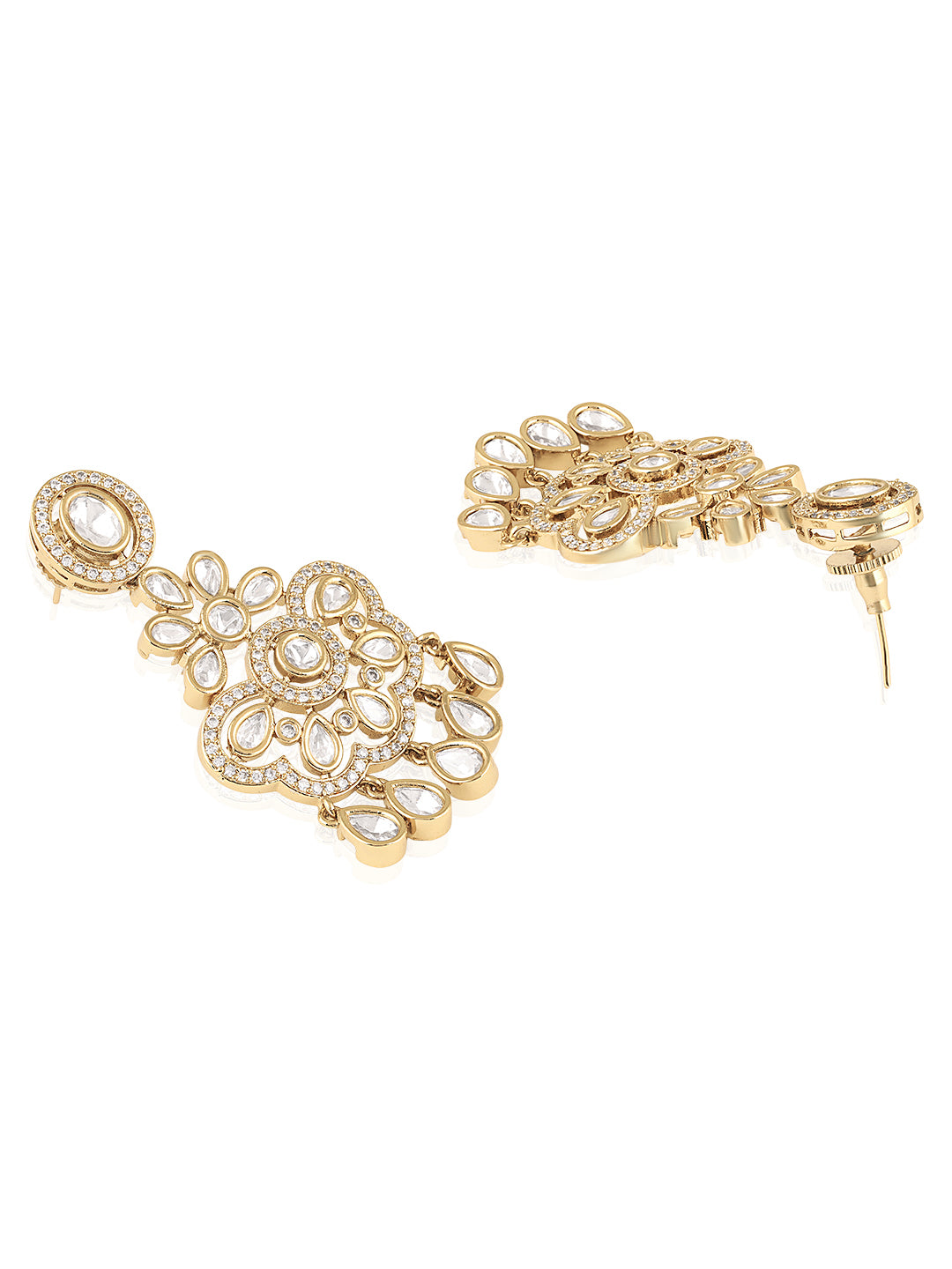 Itrani Crystal Cascade Clear Polki With Setting Stone Necklace Set – Statement Brass Jewelry