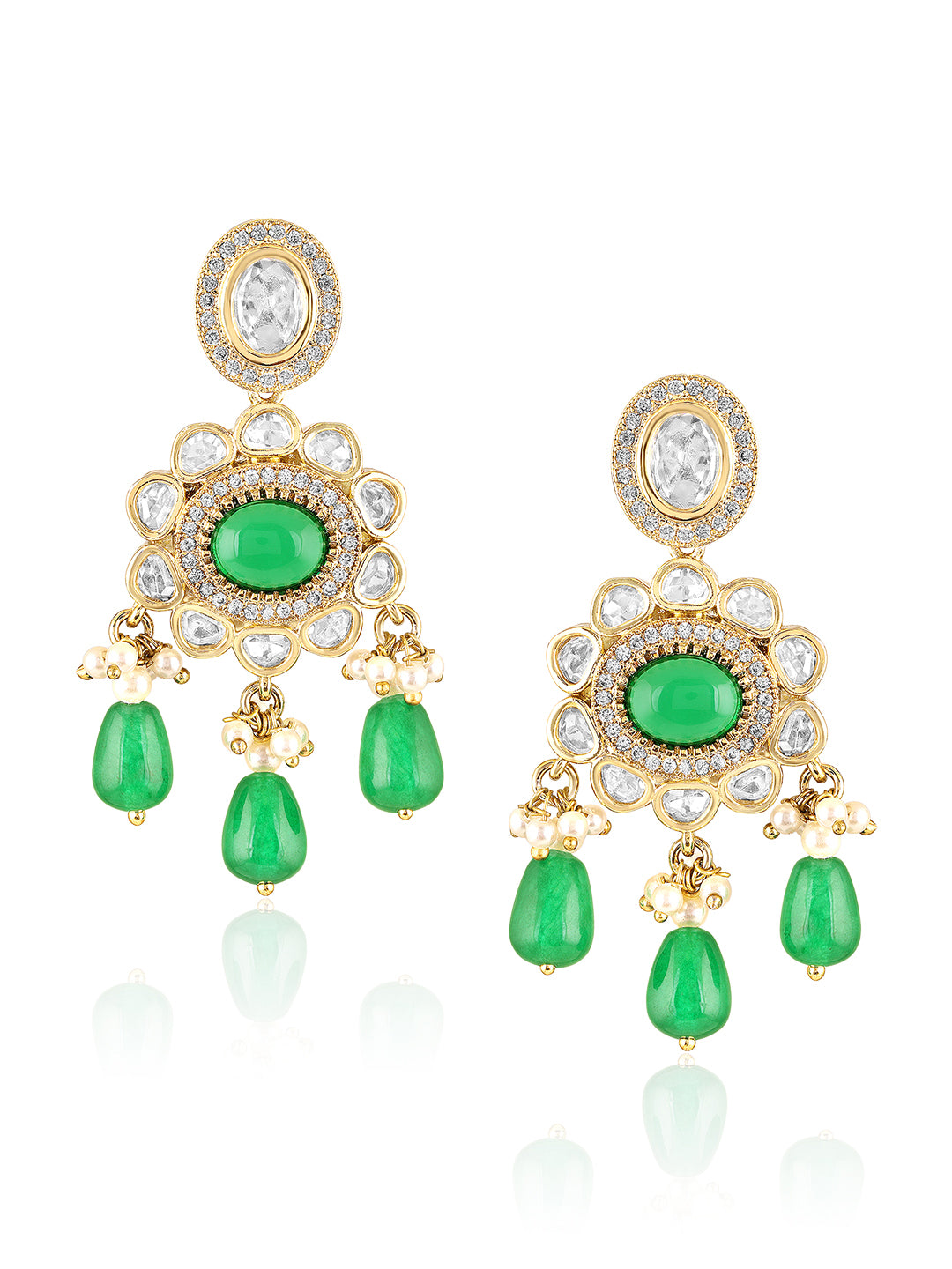 Itrani Noor Emerald Green Droplets with Emerald centre Stone Necklace Set – Dual Layer Antique Brass Finish