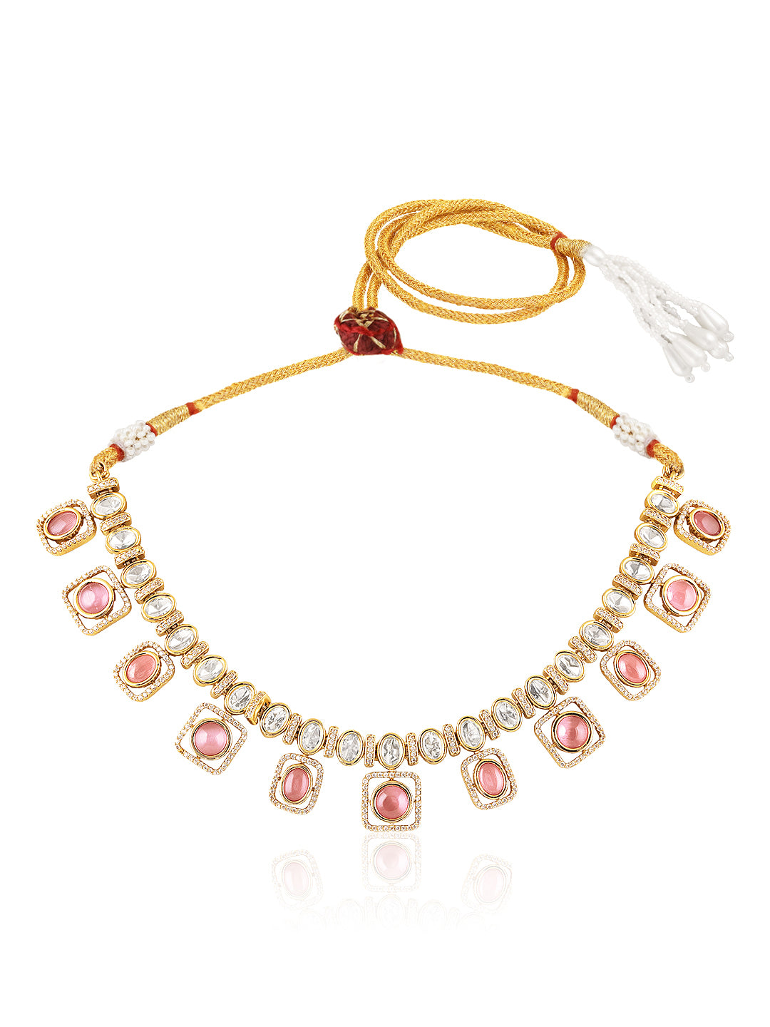 Itrani Blush Shine Pink Stone Brass Jewelry Necklace Set with Anti-Tarnish Finish
