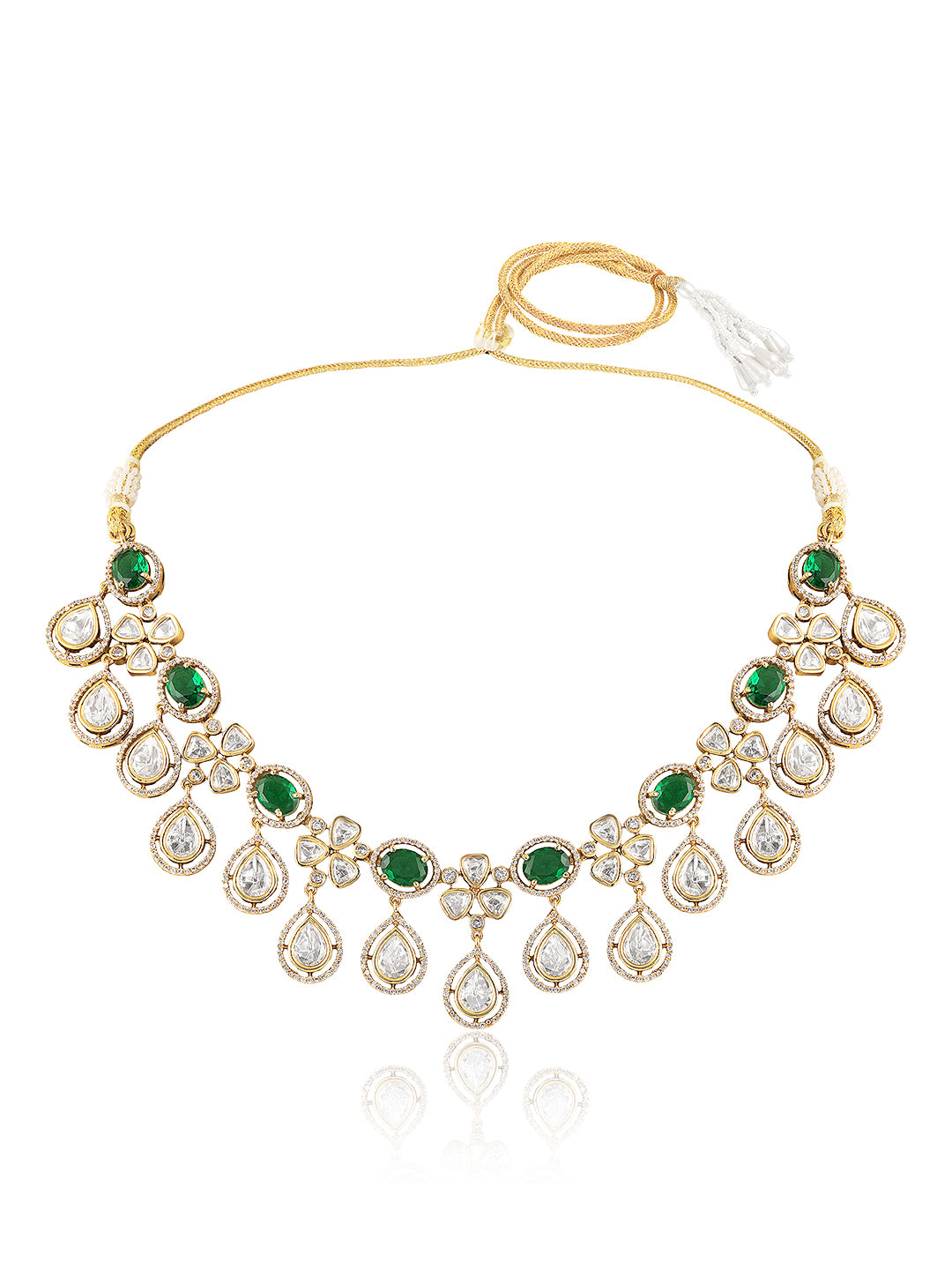 Itrani Emerald Teardrop Elegance Necklace Set – Green Setting Stone Brass Jewelry for Festive &  Wedding Wear