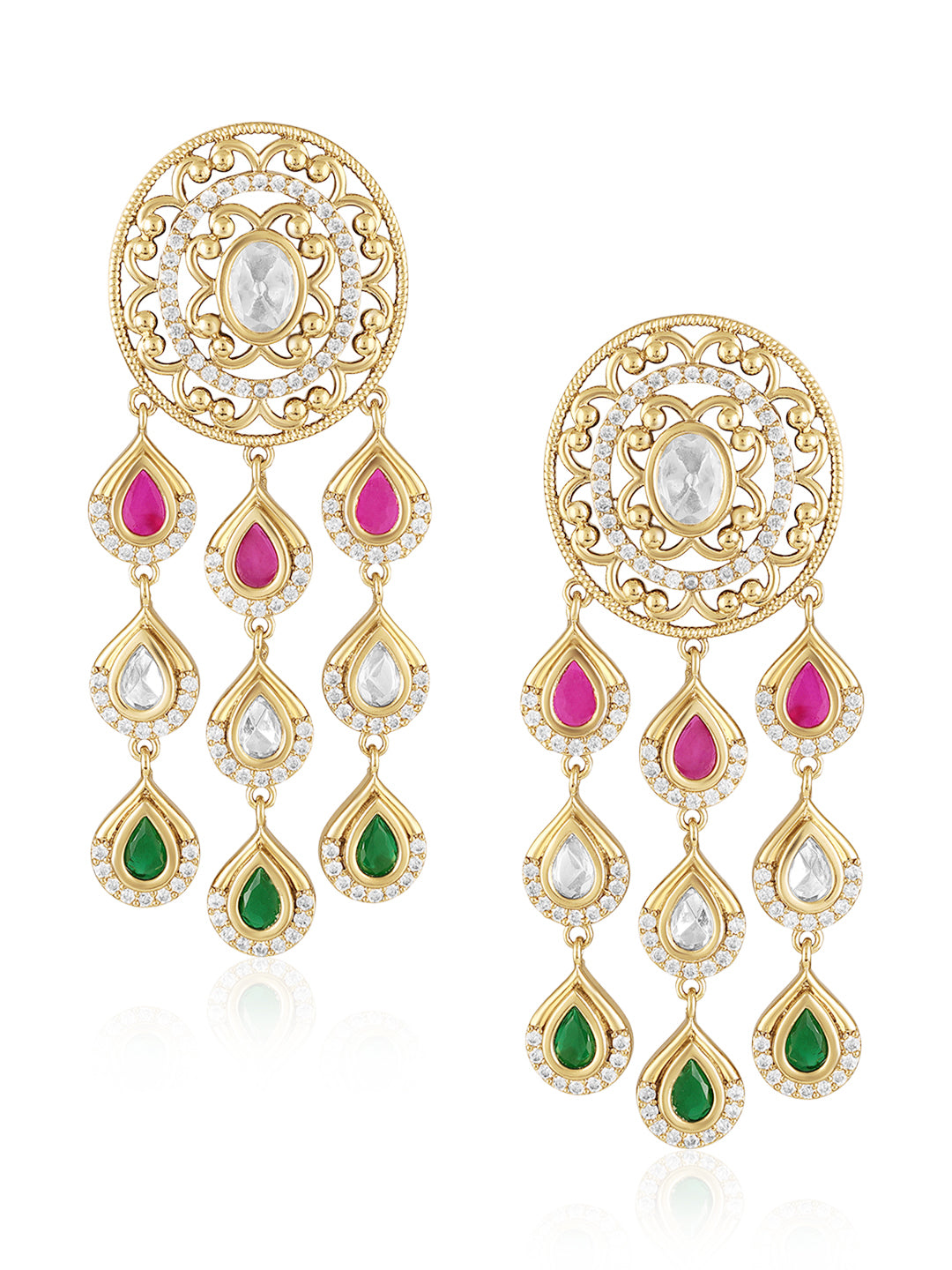 Itrani Pearl Regal Ruby & Emerald Polki Stones Necklace Set With Dangling Earring