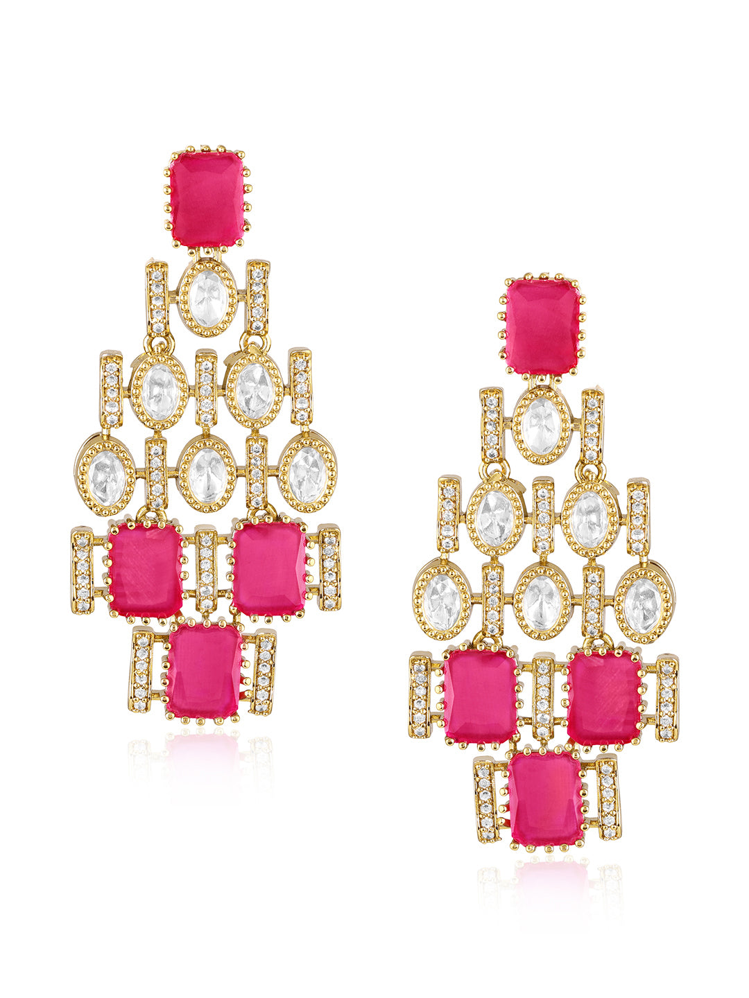 Itrani Royal Ruby Glow Brass Necklace Set – Anti-Tarnish Ruby Squre Stone with Matching Earrings