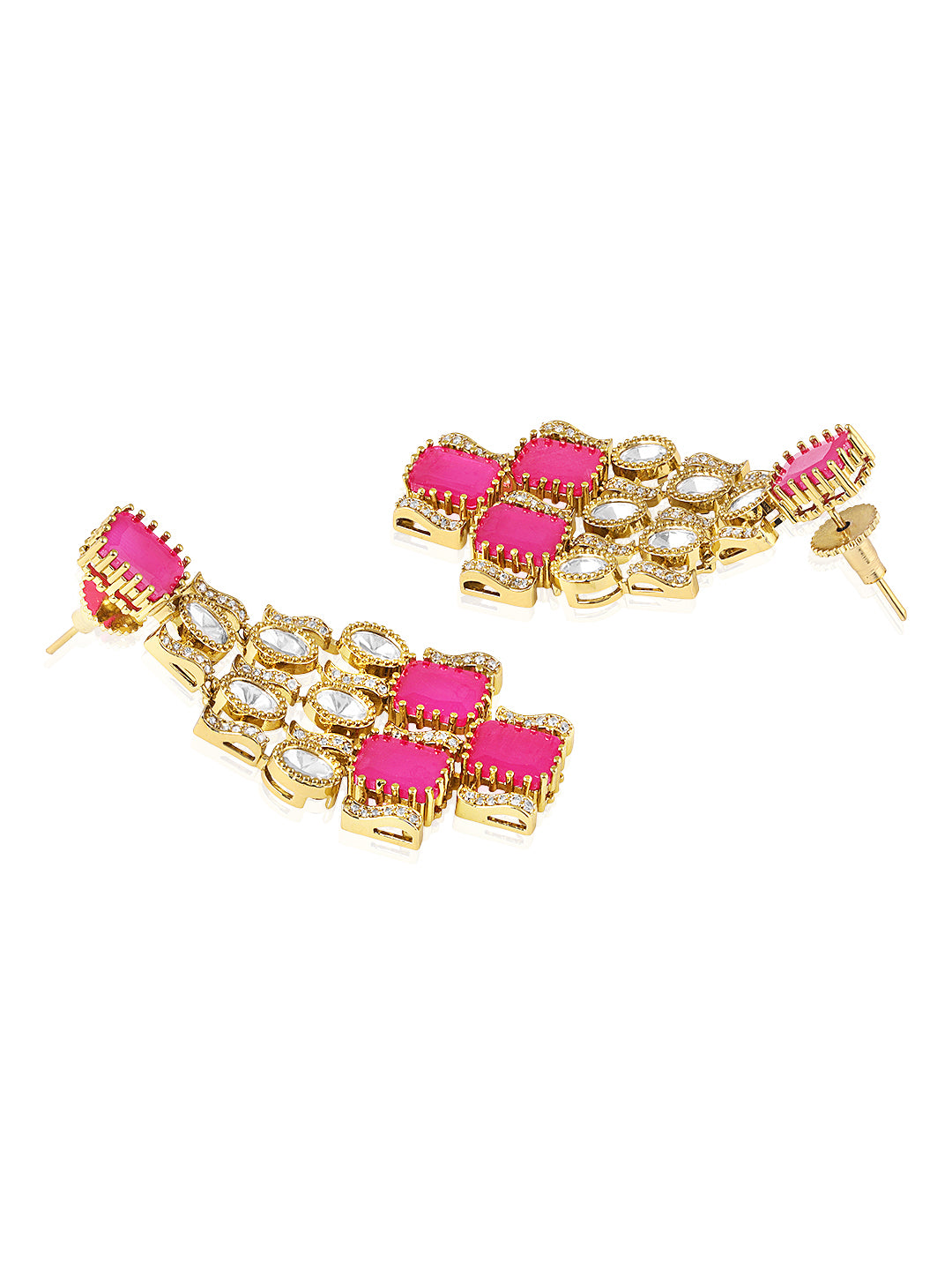 Itrani Royal Ruby Glow Brass Necklace Set – Anti-Tarnish Ruby Squre Stone with Matching Earrings