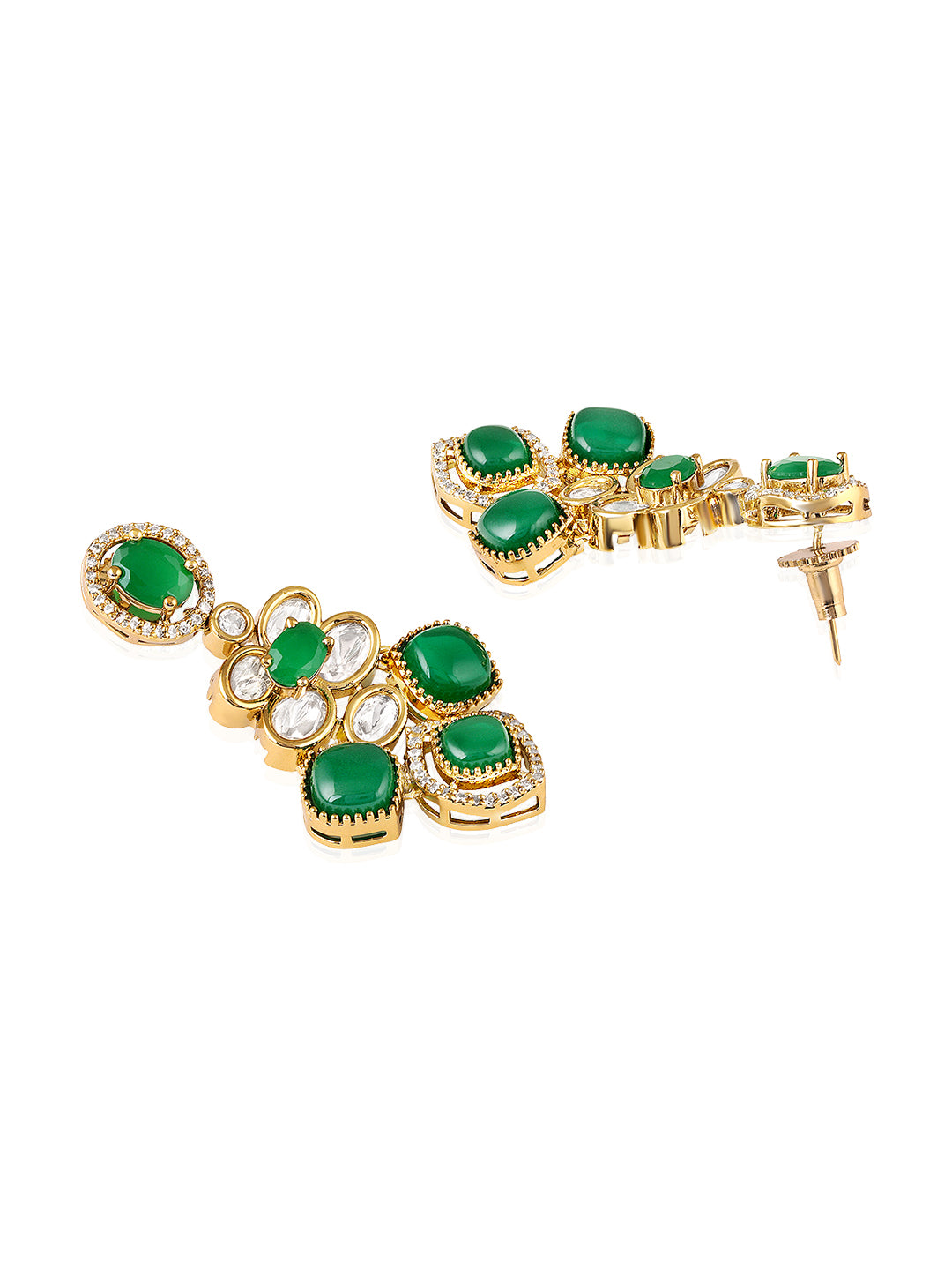 Itrani Royal Emerald Green LeafStyle Clear polki Stone  Necklace Set