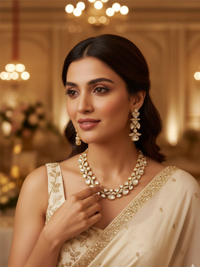 Itrani Celestial Bloom Moissonite Stone Modak Shape Designer Necklace Set