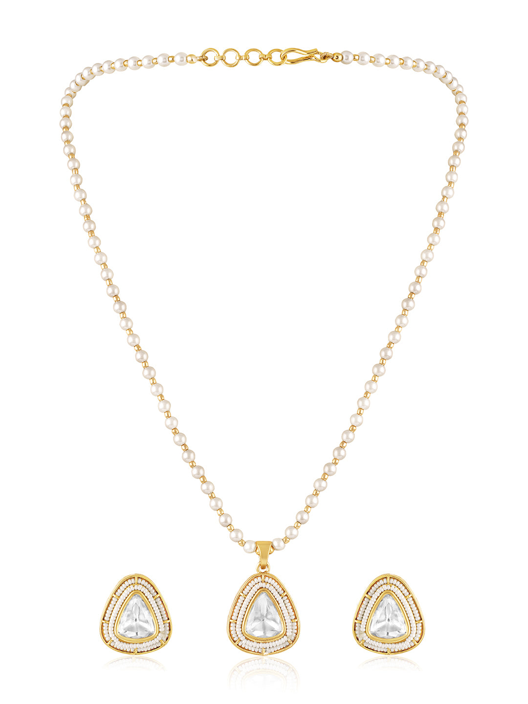 Itrani  Antique Pearl Mala With Moissanite centre Stone Pendant Necklace Set – Anti-Tarnish Brass with Moissanite and  Setting Stone Detailing