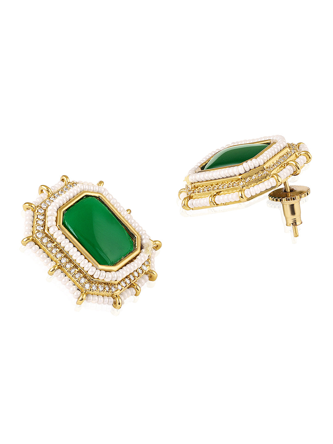 Itrani Square Emerald centre Stone With Pearl Mala Pendant Necklace Set – Anti-Tarnish Brass Jewelry with Green Color Stone