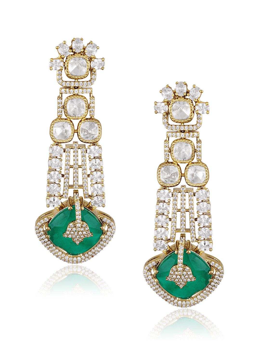 Itrani Zoya Emerald Green, Double-8 Stone with polki Premium Necklace Set.