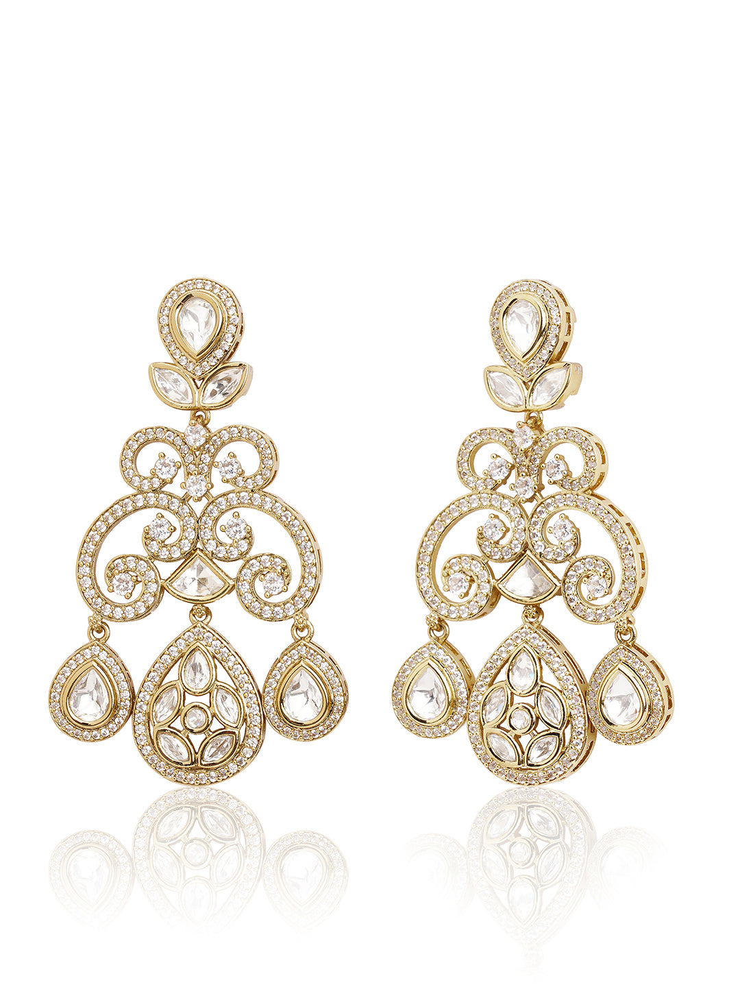 Itrani Elegant Mehendi Finish Polki American Diamond Earrings