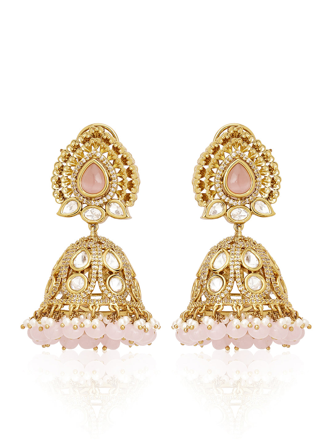 Itrani Elegant Mehendi Antique Finish  Jhumka with Baby Pink Pearls