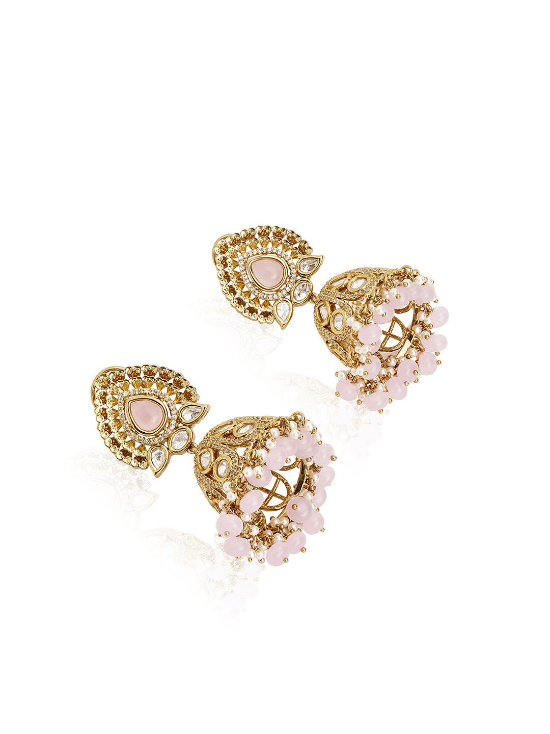 Itrani Elegant Mehendi Antique Finish  Jhumka with Baby Pink Pearls