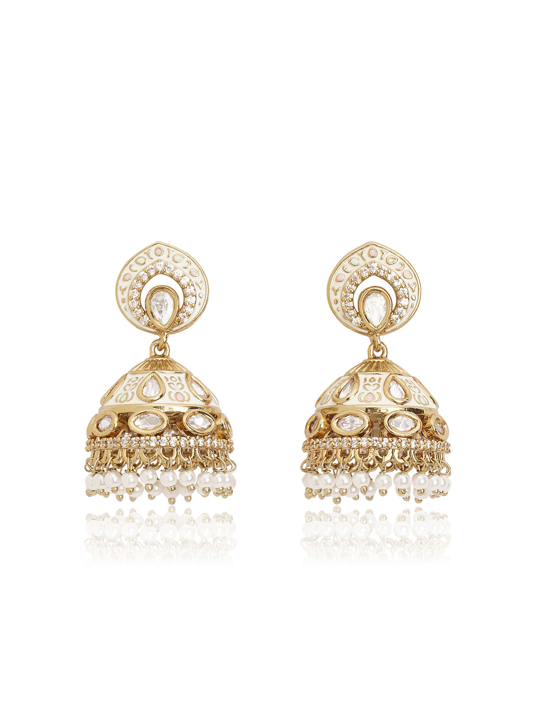 Itrani Ivory Pearl Jhumka Earrings with Meenakari & Polki Detailing