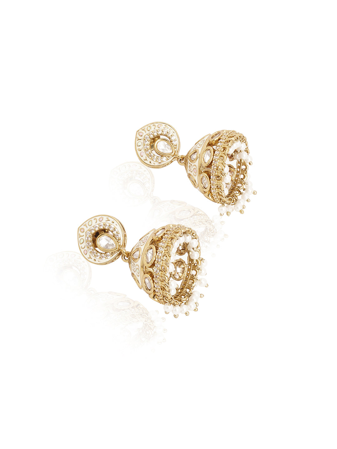 Itrani Ivory Pearl Jhumka Earrings with Meenakari & Polki Detailing