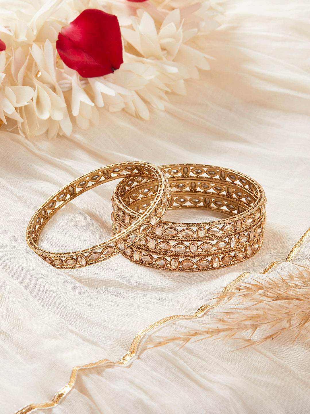 Itrani Golden Aura Stacked Bangles with Shadow Stones