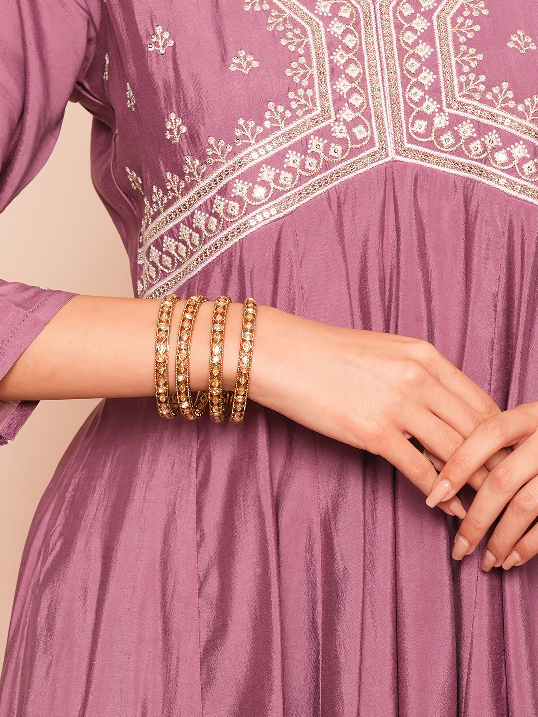 Itrani Golden Aura Stacked Bangles with Shadow Stones