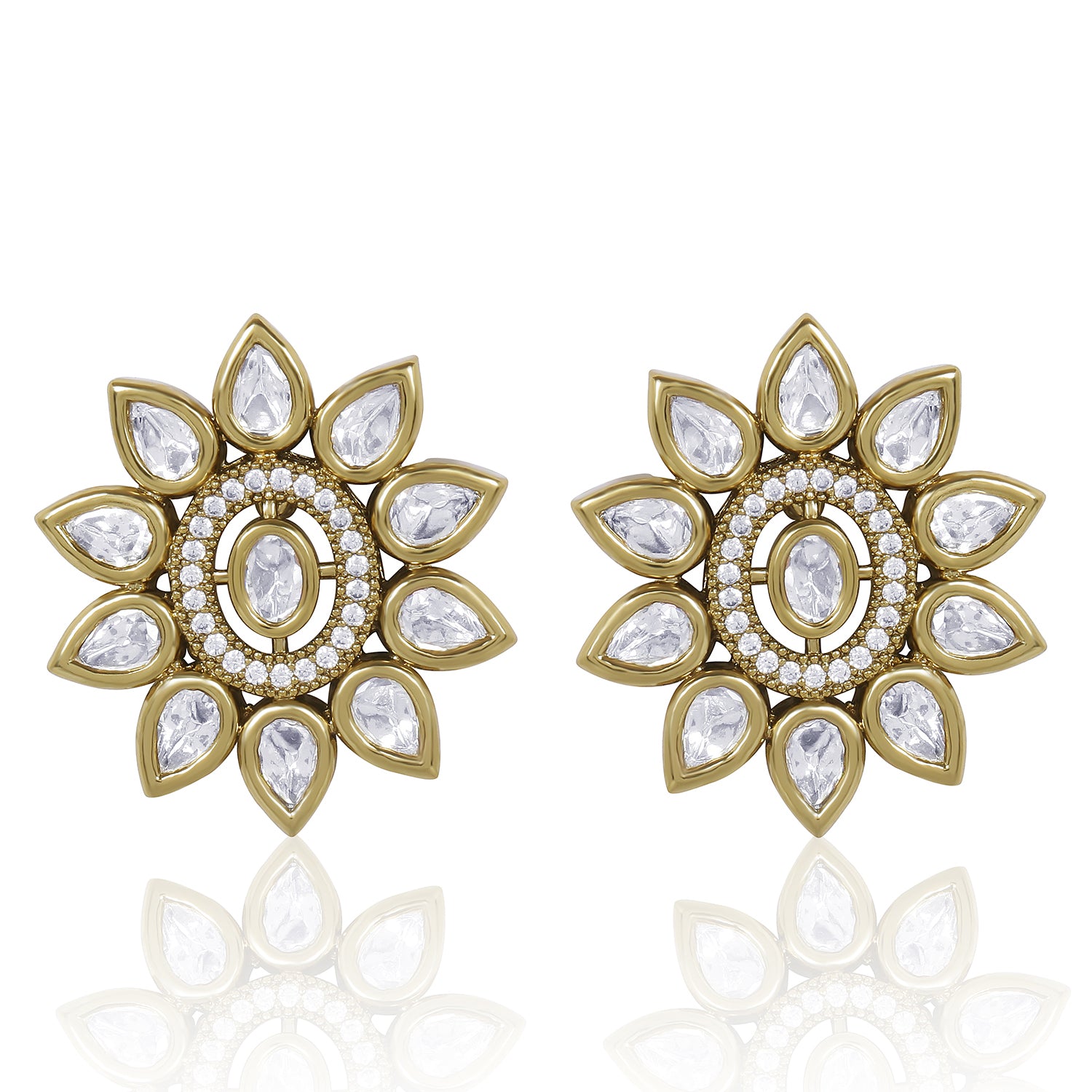 Itrani Radiant Floral Polki American Diamond Brass Earring