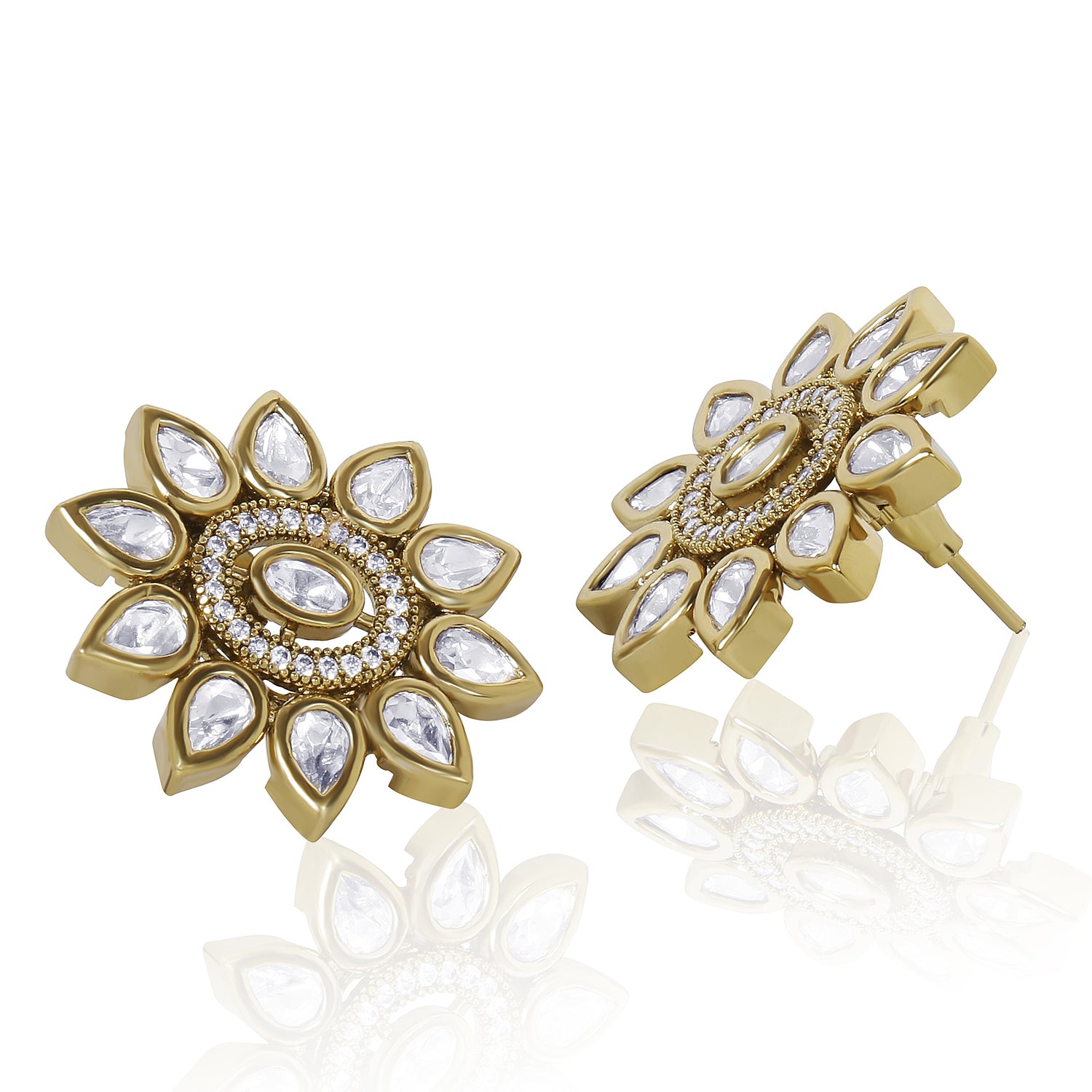 Itrani Radiant Floral Polki American Diamond Brass Earring