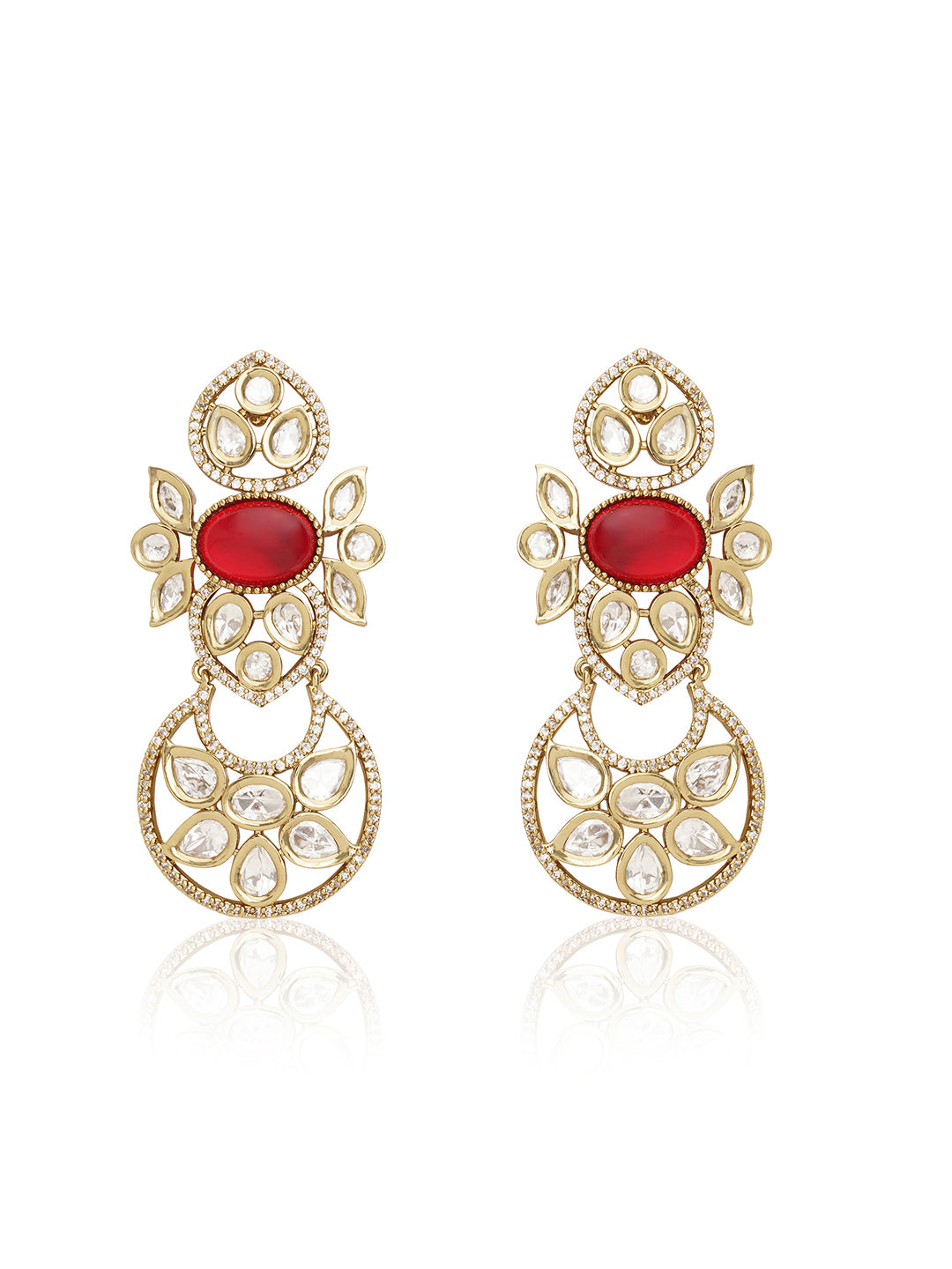 Itrani Elegant Ruby Glass Stone Statement Earrings