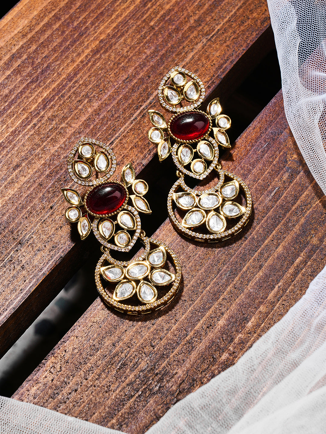 Itrani Elegant Ruby Glass Stone Statement Earrings