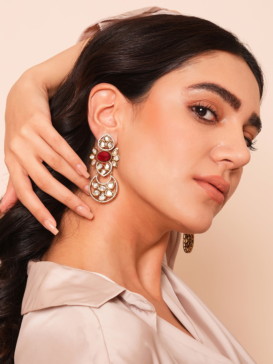 Itrani Elegant Ruby Glass Stone Statement Earrings