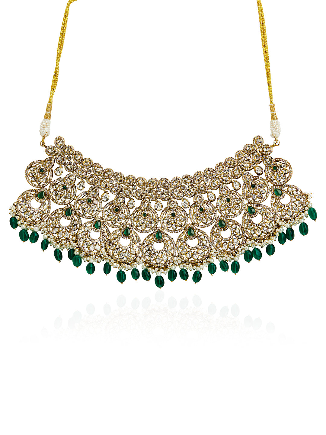 Itrani Elegant Kundan Polki & Emerald Bridal Necklace Set