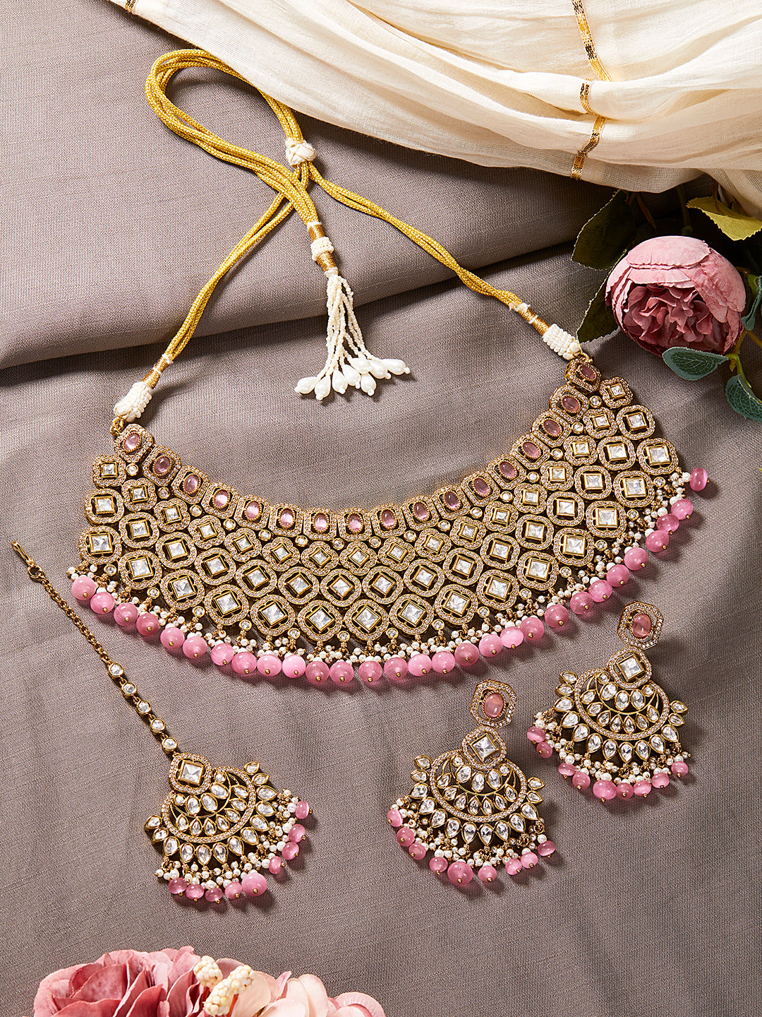 Itrani Pink Royale Polki Bridal Necklace Set