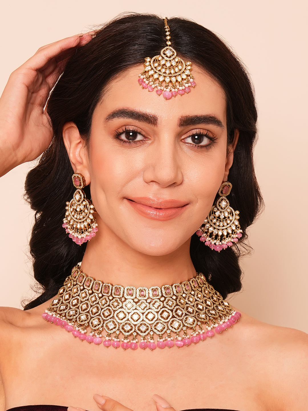 Itrani Pink Royale Polki Bridal Necklace Set