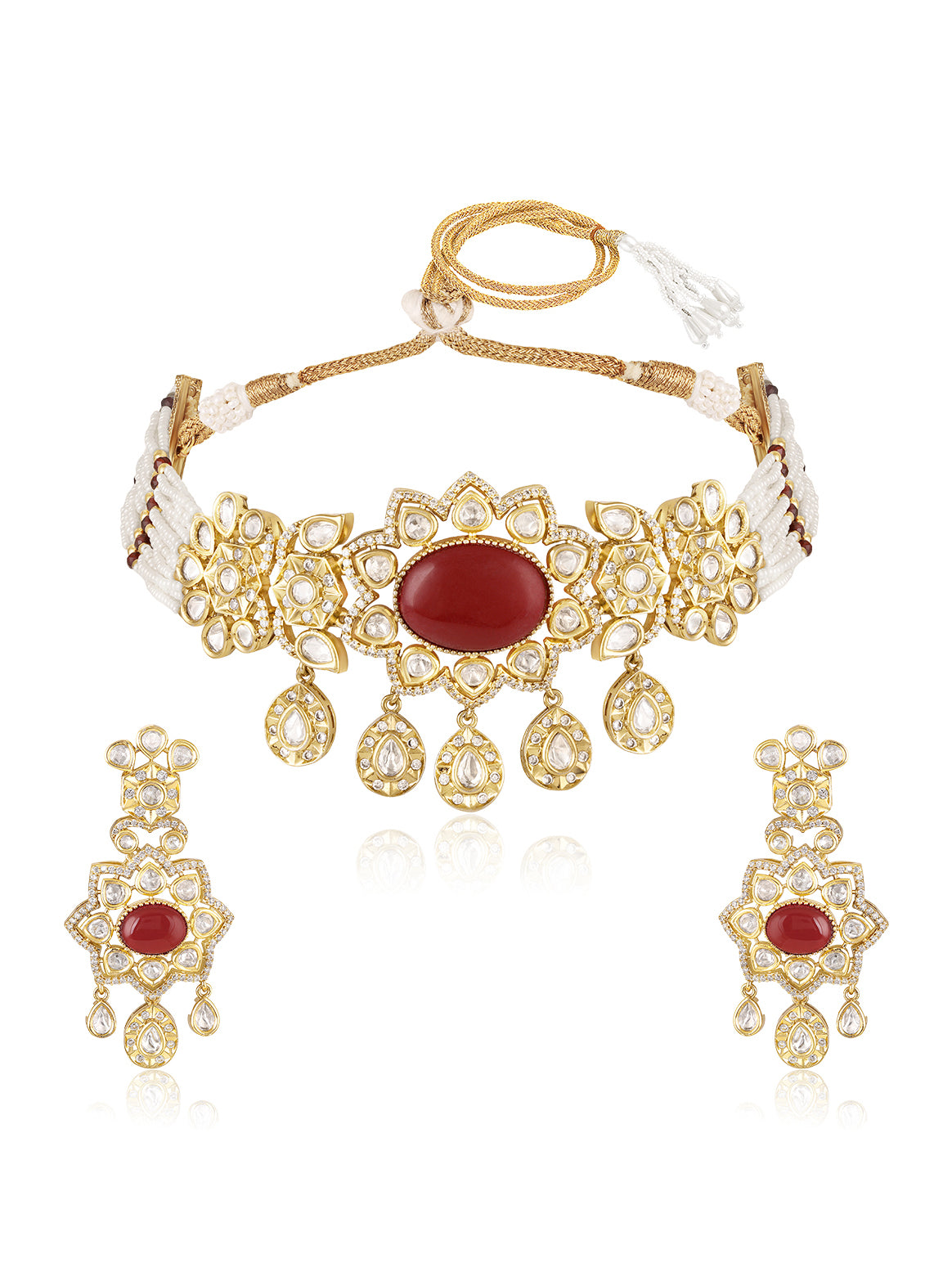 Itrani Luxe Oval Shaped Ruby With Polki Stones Choker Necklace Set
