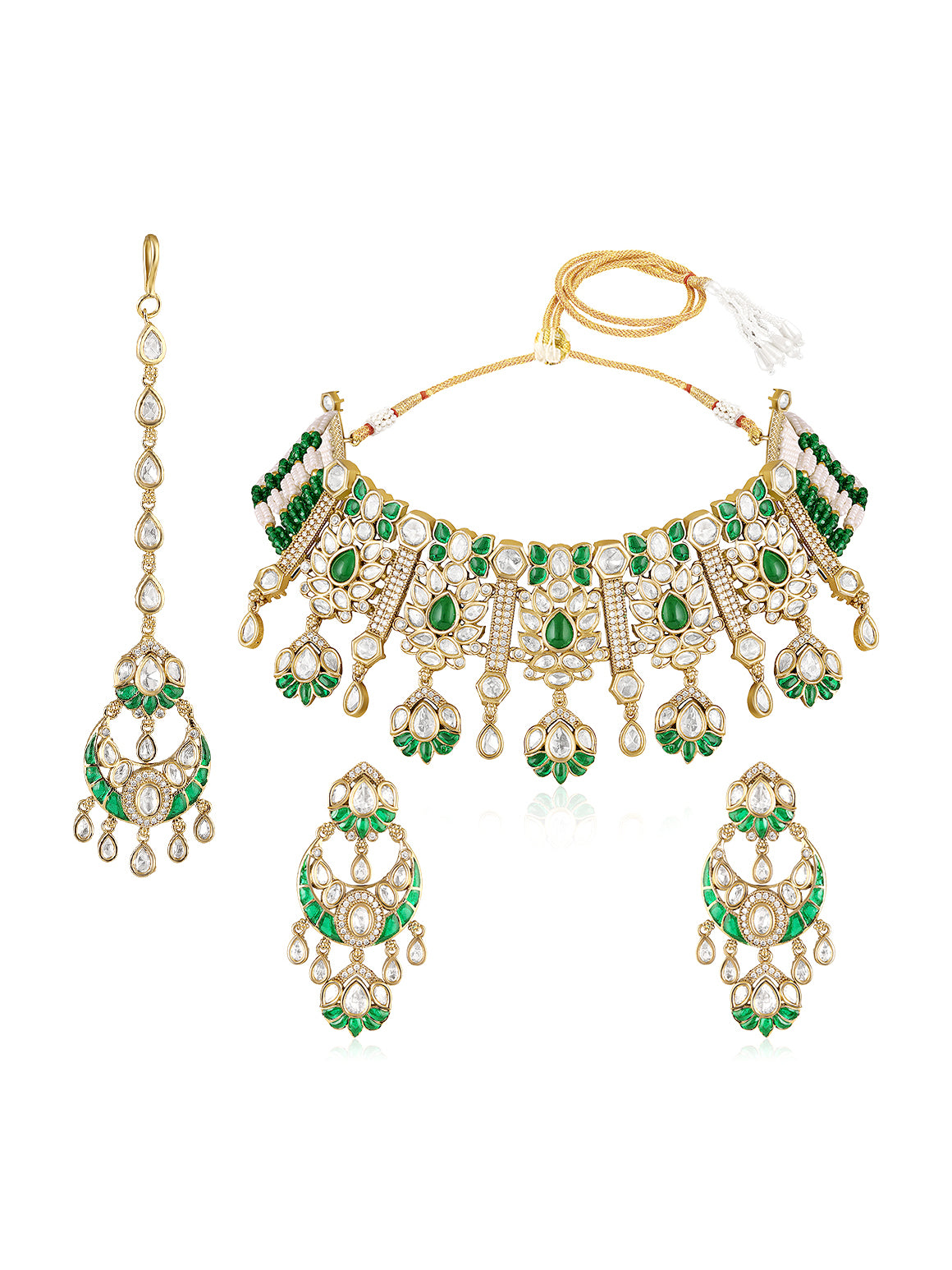 Itrani Emerald Meenakari Maharani Mini Bridal Choker Necklace Set