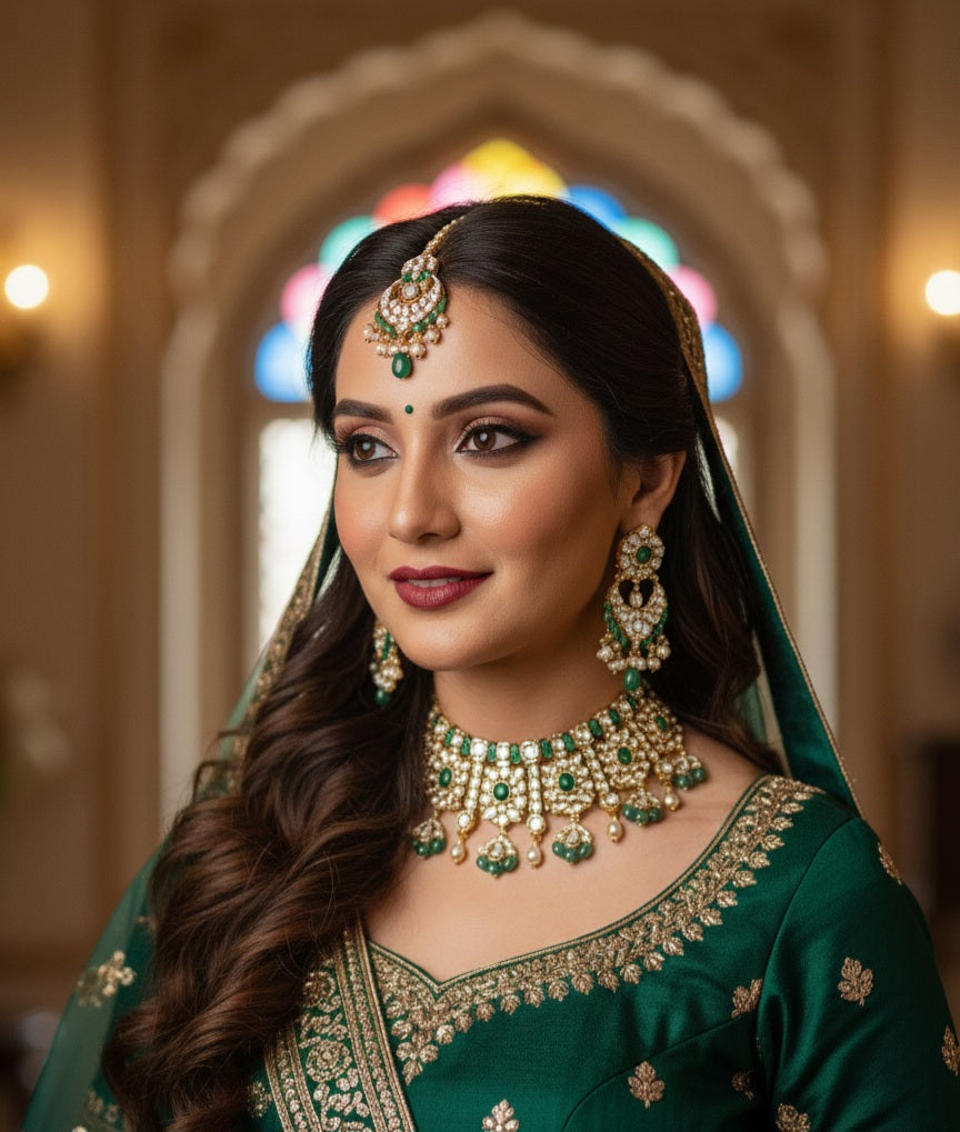 Itrani Emerald Meenakari Maharani Mini Bridal Choker Necklace Set