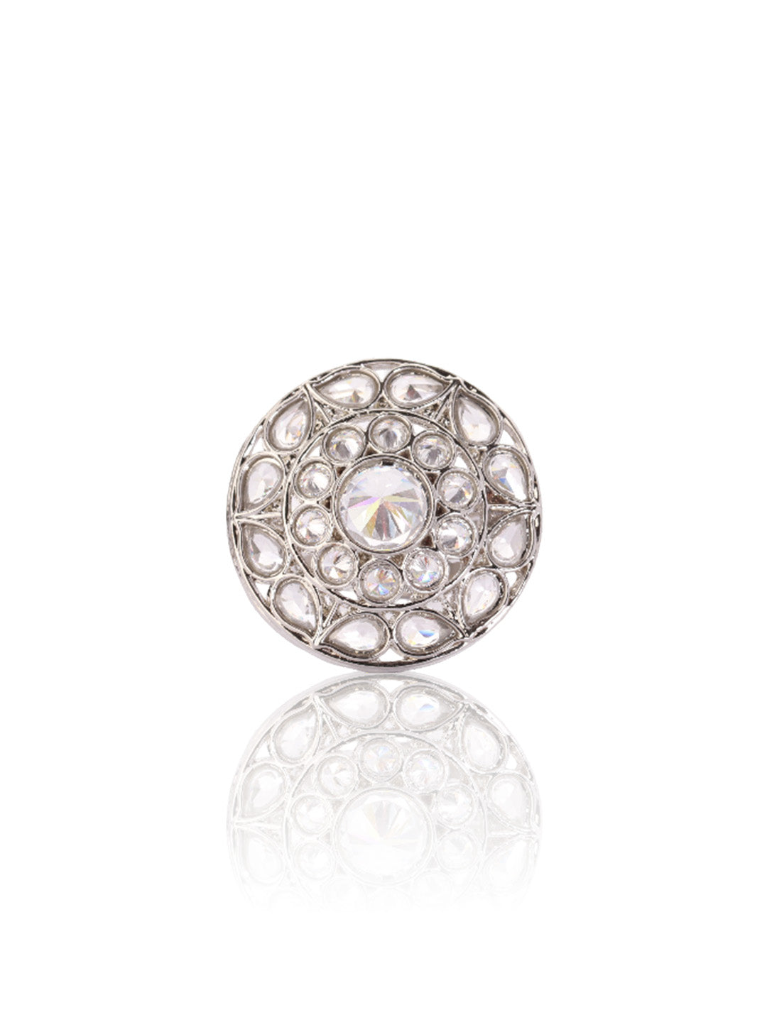 Itrani Silver tone ( Rhodium finish) Polki Stone Brass Ring