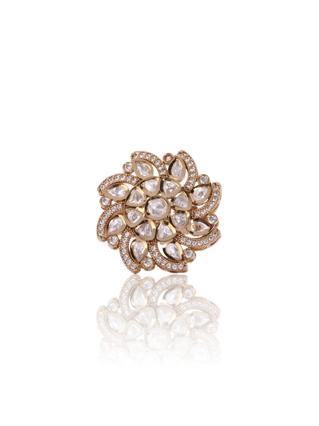 Itrani Royal Radiance Polki Ring – Anti-Tarnish Brass Statement Jewelry