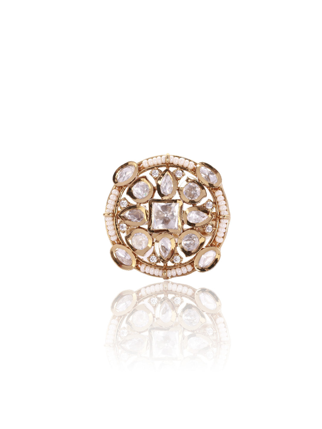Itrani Heritage Glow Polki Ring – Antique Brass with Pearl Detailing