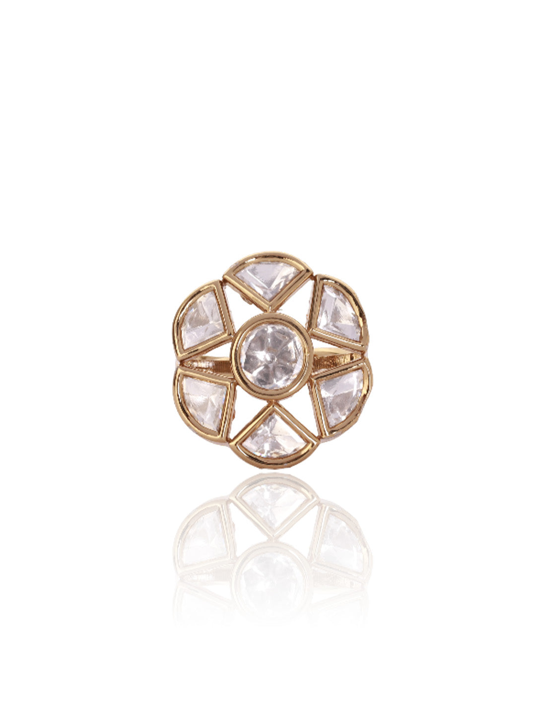 Itrani Celestial Glow Clear Polki Stone Brass Ring