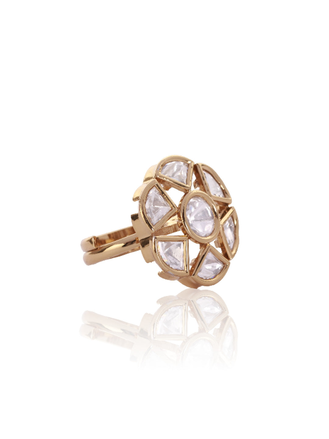 Itrani Celestial Glow Clear Polki Stone Brass Ring