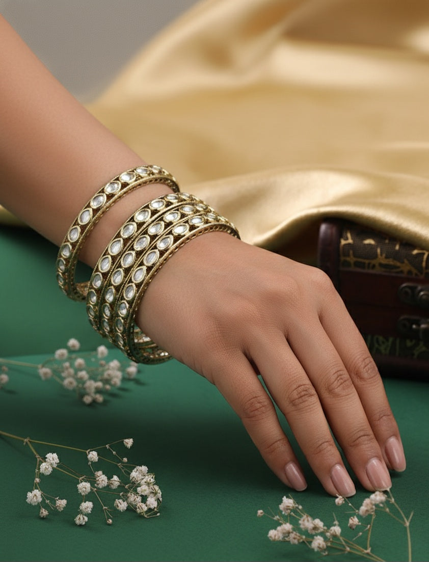 Itrani Antique Polish Polki Stone Bangles – Anti-Tarnish Traditional Brass Bangles for Women