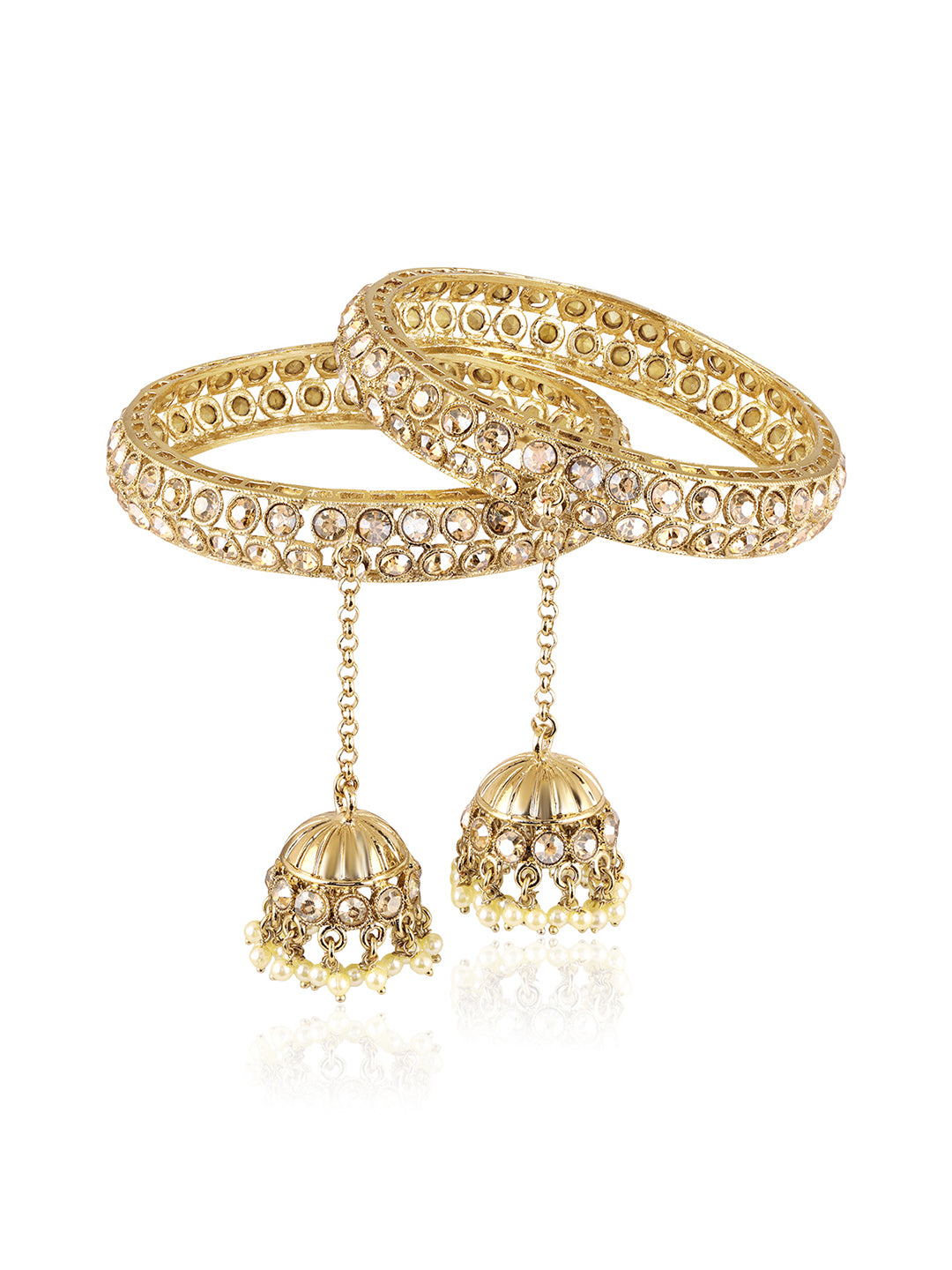 Itrani Reverse AD Stone Jhumka Bangles – Traditional Brass Bangles with Dangle Charm