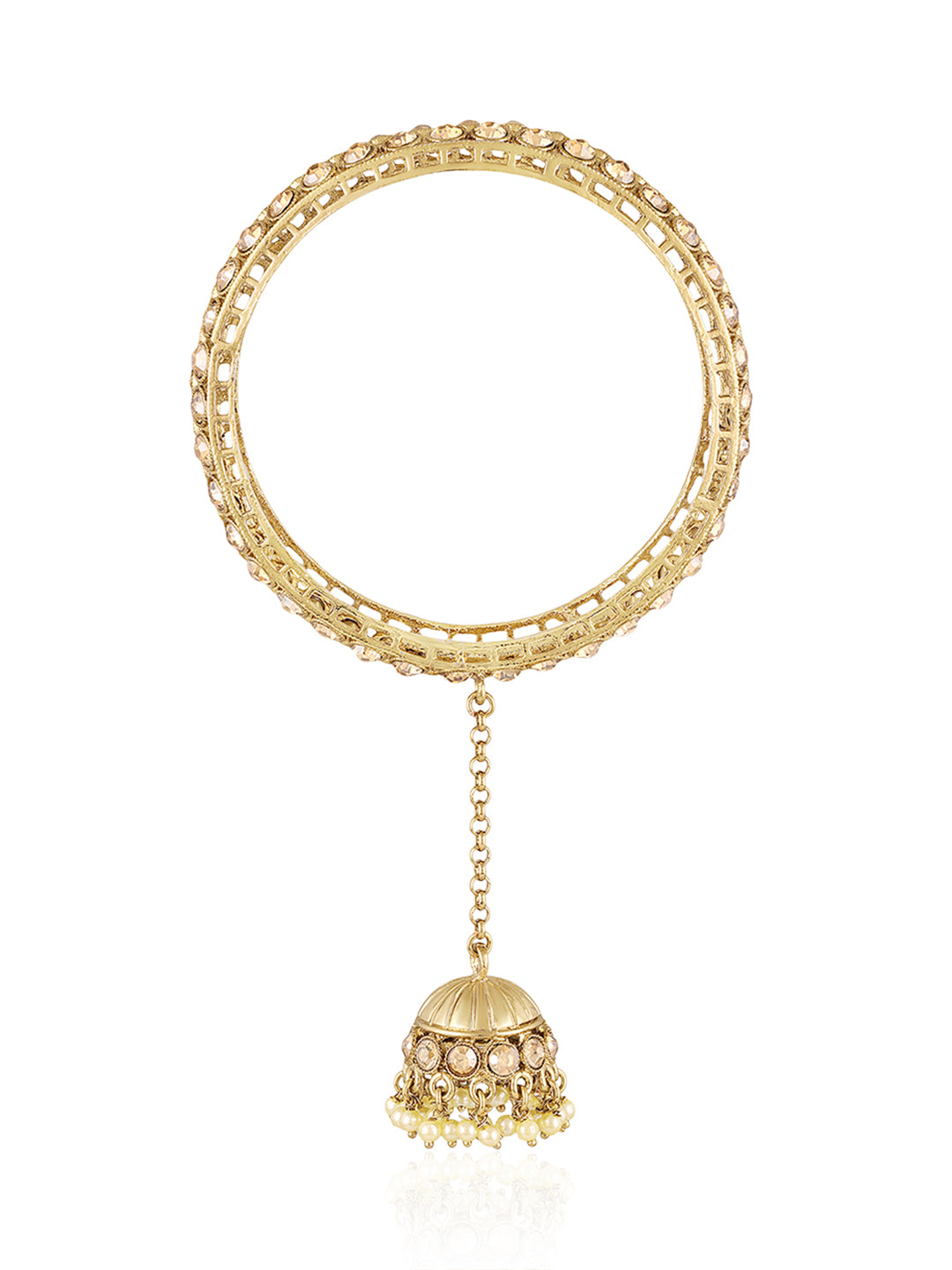 Itrani Reverse AD Stone Jhumka Bangles – Traditional Brass Bangles with Dangle Charm