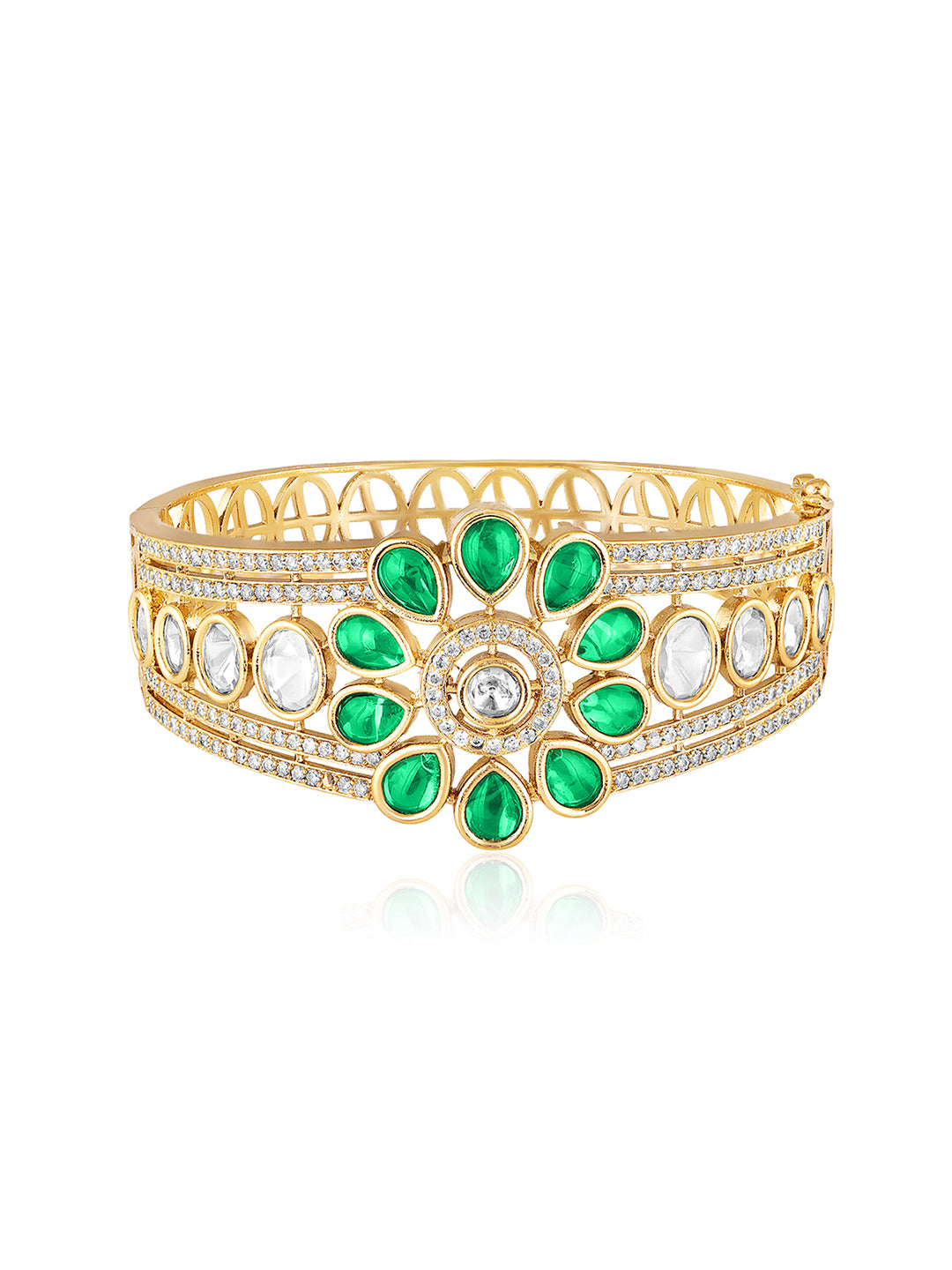Itrani Floral Blossom Emerald Green Setting Stone Bracelet – Anti-Tarnish Brass Ethnic Bracelet for Women