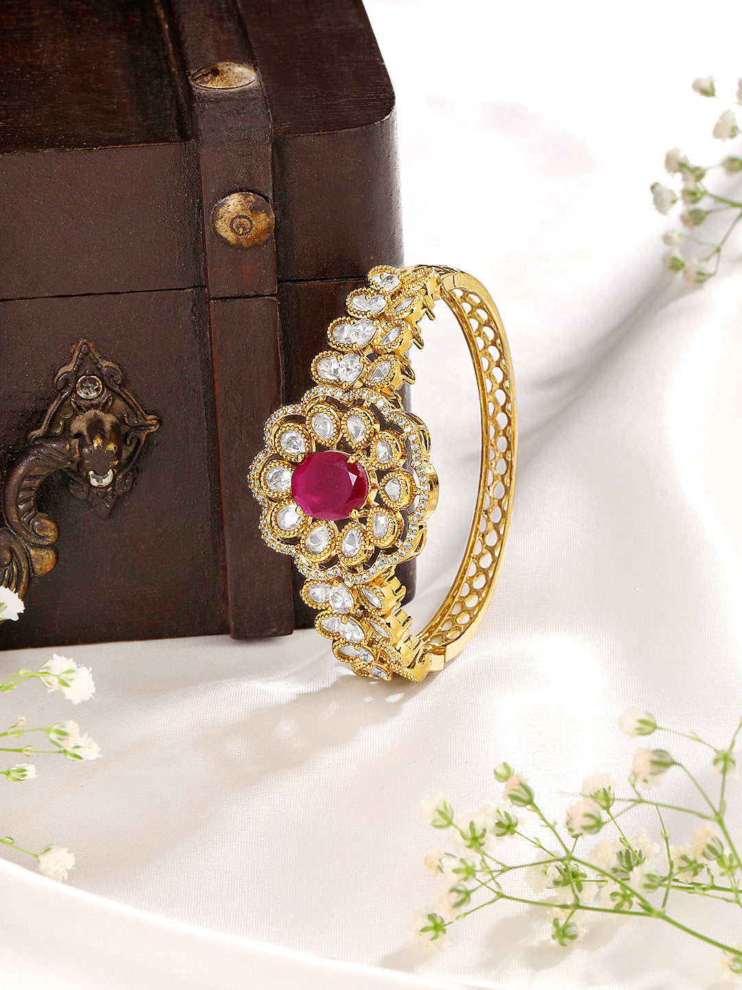 Itrani Blush Bloom Ruby Antique Brass Bracelet