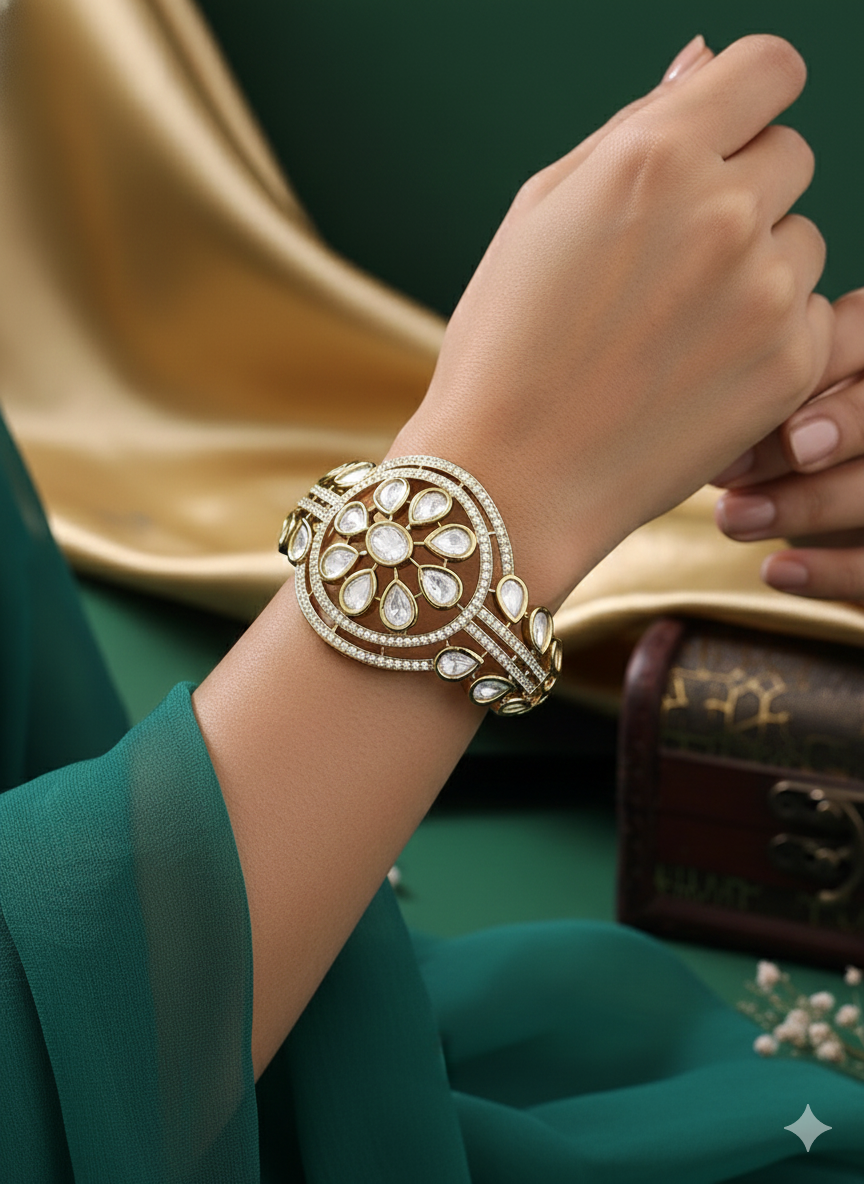 Itrani Luxe Clear Polki With Setting Stones Glow Statement Bracelet