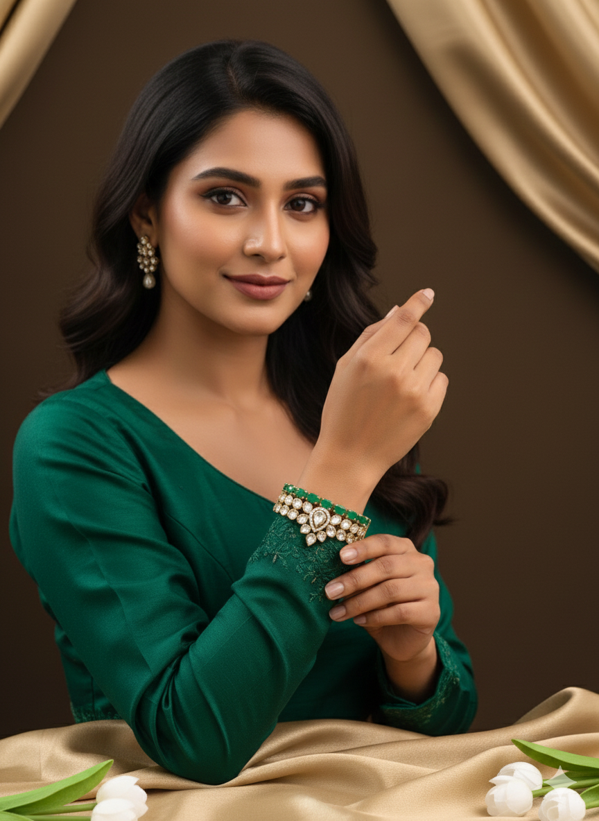 Itrani Luxe Emerald Uncut Diamond Brass Bracelet