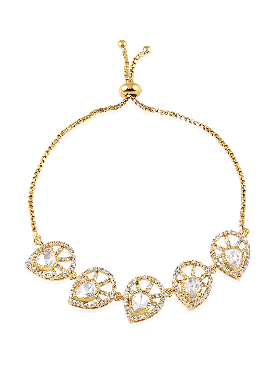 Itrani Royal Sparkle Leaf Style  Brass Adjustable  Bracelet – Anti-Tarnish Designer Bracelet with Moissanite Stones for Festive & Party Wear