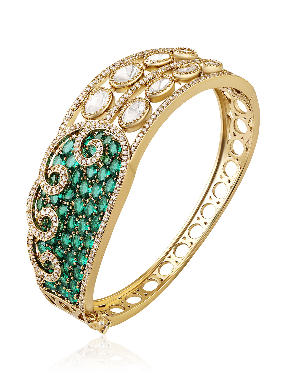 Itrani Royale Emerald with Uncut Diamond with Polki Stones Glam Statement Bracelet