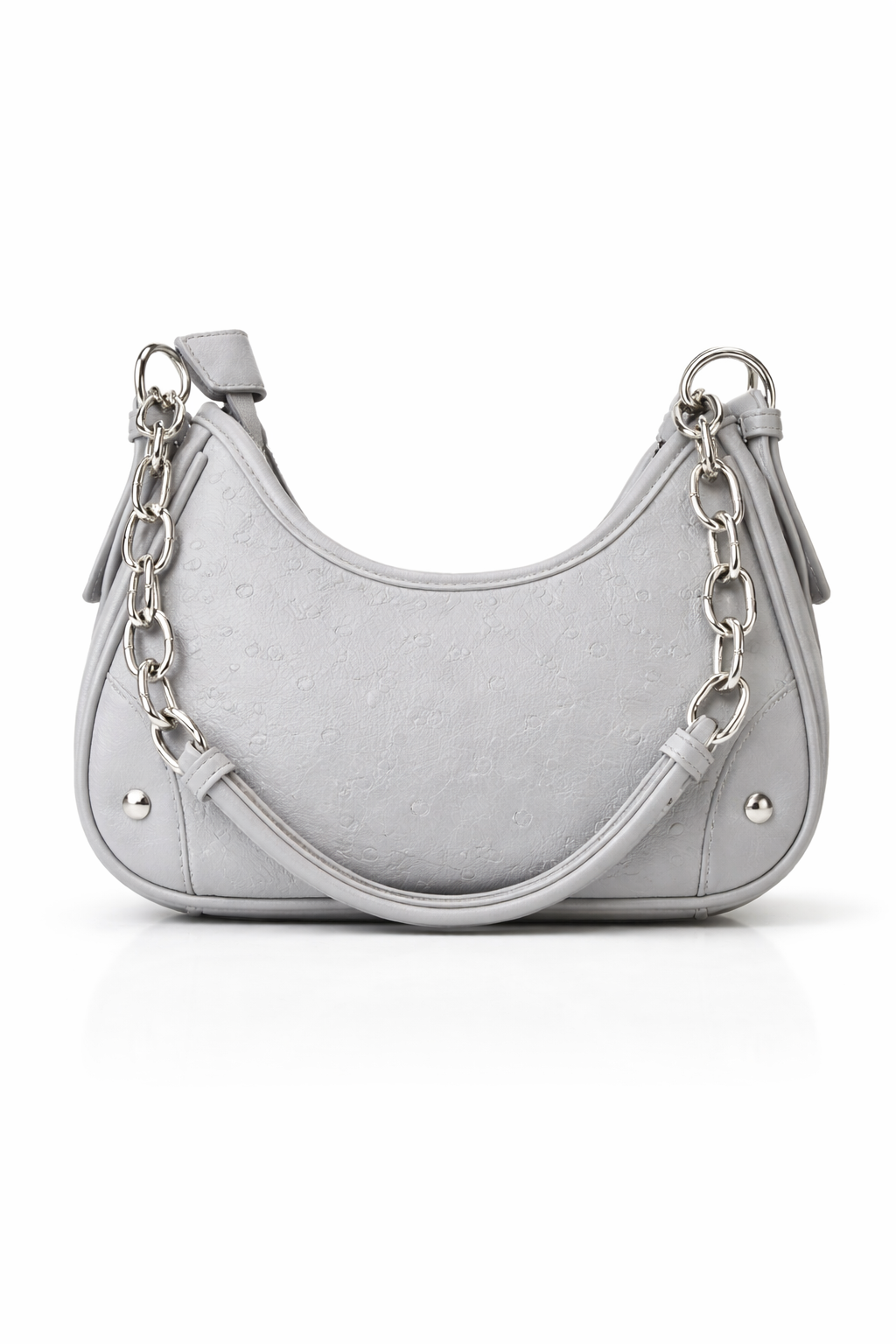Light Grey Leather Chain Hobo Bag for Women